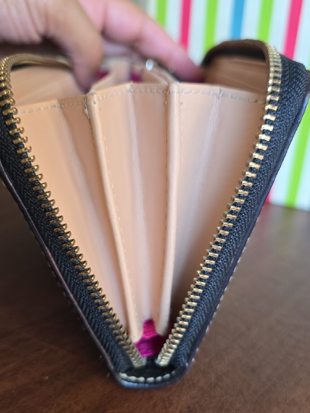 kate spade Black Pebbled Leather Zip Around Wallet with Gold Studs - Picture 13 of 16